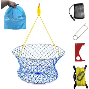 Stainless Collapsible Crab Net with 100ft Rope Bait Bag Clip & Ruler 6 Pieces Portable Crab Trap for Easy Storage Durable Grid Design for Dock & Pier Crabbing