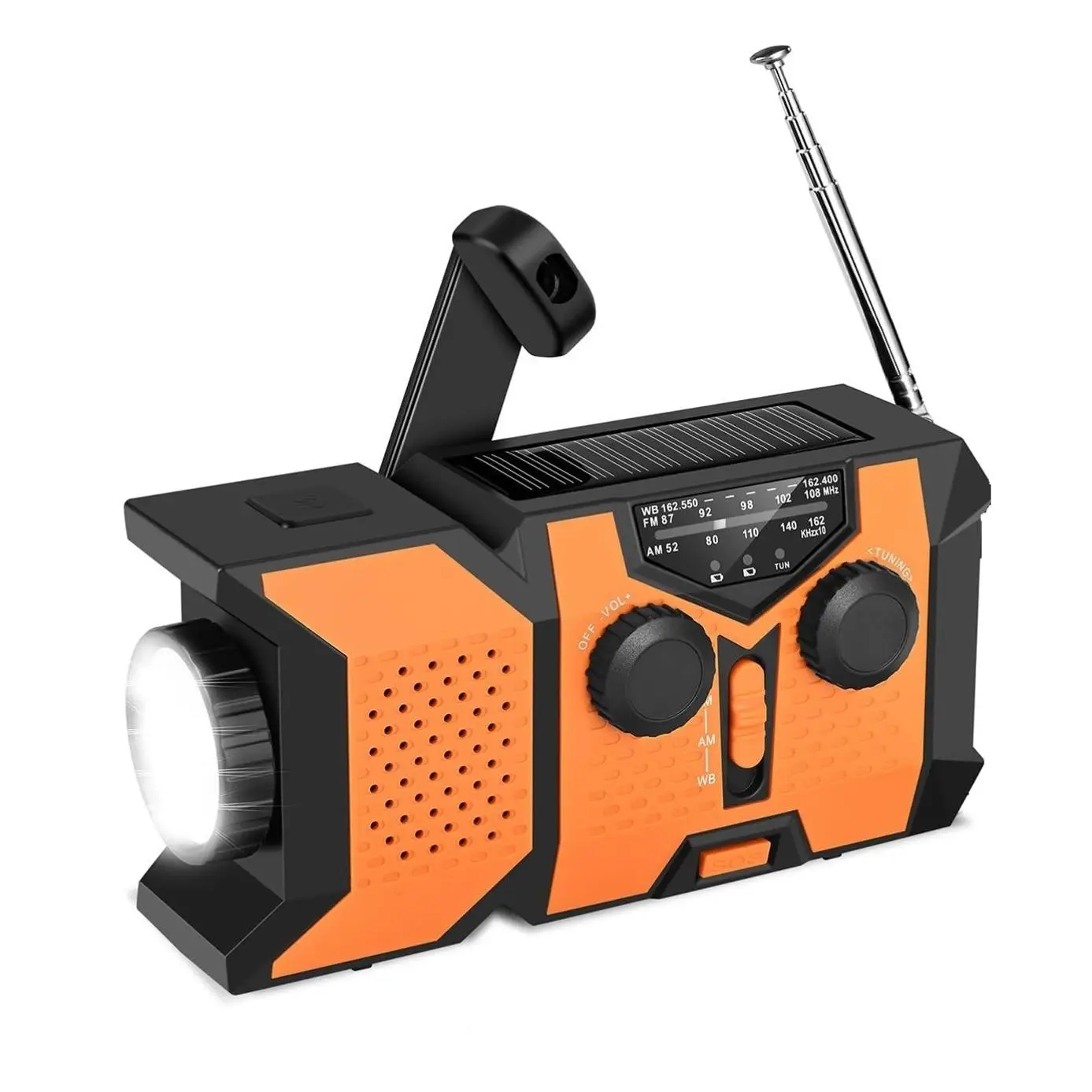 Solar Powered Emergency CB Radio, Multifunctional Crank Type Audio Radio with Solar Power Bank Function, Hand Crank Self Powered Dynamo, Portable Radi
