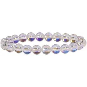 Natural Aqua Aura Clear Quartz Gemstone 6mm Round Beads Stretch Bracelet 7" Unisex