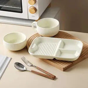 Ceramic Divided Plate, 2 Counts/set Modern Simple Multi Grid Food Plate with Sauce Holder, Household Tableware for Home Kitchen Dining Room