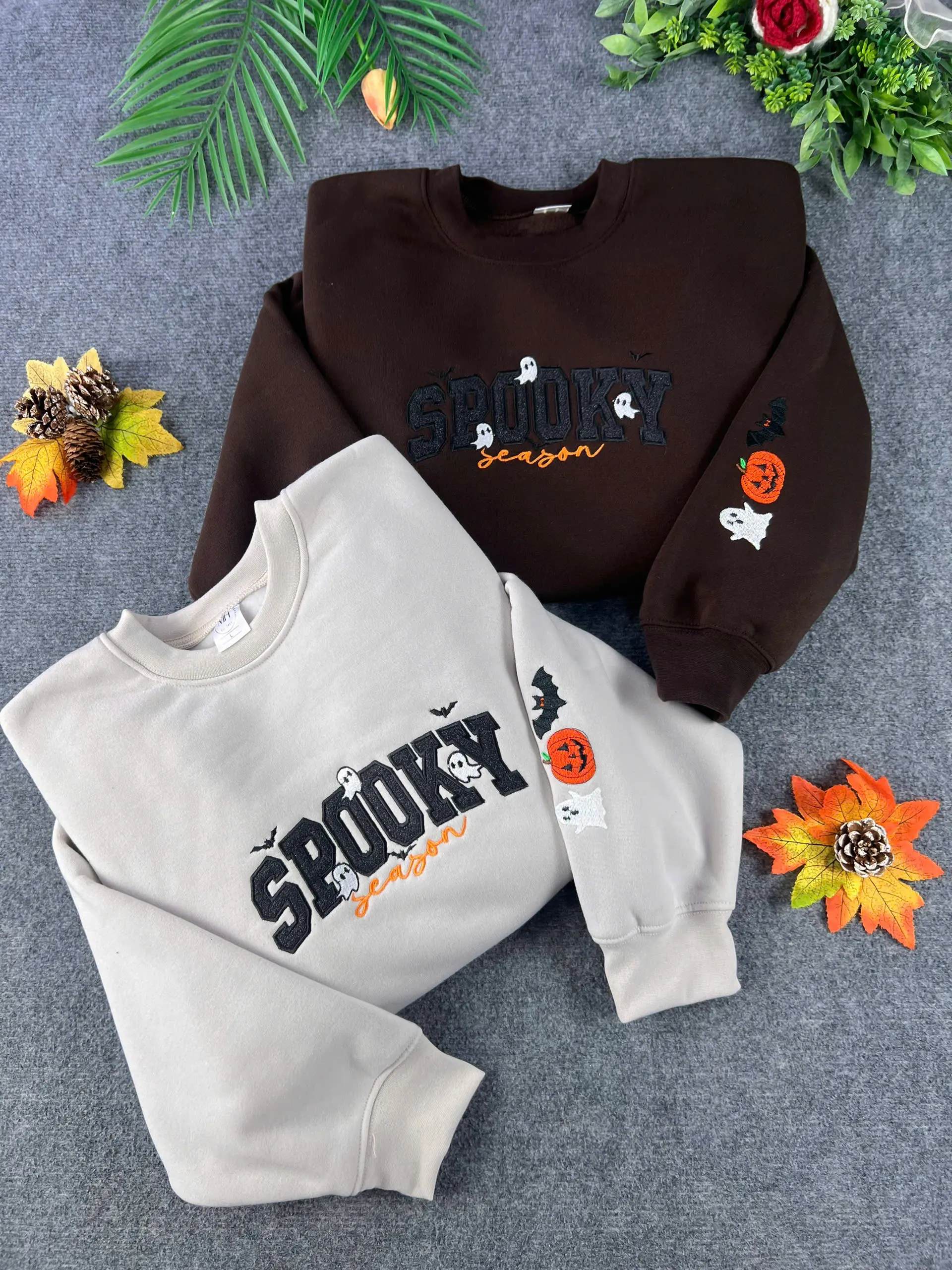 Embroidered Spooky Season Sweatshirt, Halloween Bat Crewneck, Halloweentown Embroidered Sweatshirt