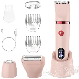 3-in-1 Electric Razor IPX7 Waterproof Bikini Trimmer Wet & Dry Use Painless Personal Trimmer Groomer for Ladies Face Body Legs Bikini Public Hairs Electric Lady Shaver with Replaceable Heads-4