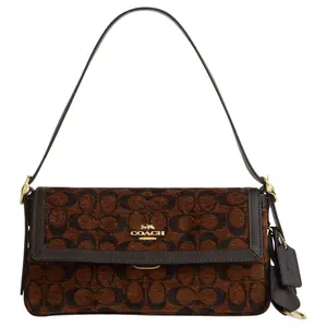 COACH Etta 25 Medium Shoulder Bag With Branded Print And Gold Logo In Truffle Brown Fabric For Women