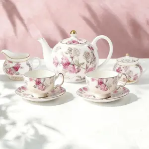 Aynsley Elizabeth Rose Fine Bone China 5-Piece Tea Set - Luxury British Floral Kitchenware, Ideal Gift for Her, Elevates Afternoon Tea Experiences, Elizabeth Rose 5Set
