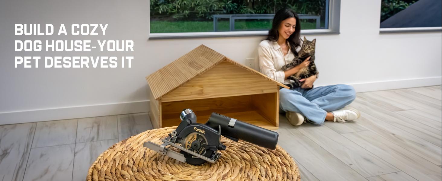 Fanttik O11 Pro Cordless Circular Saw Kit Set - 3-3/8 Inches, 4500RPM Brushless Motor, 1" Max Cutting Depth, 0-45° Bevel, Built-in Batteries, 2 Blades, Dust Port, Ideal for Cutting Wood, DIY Furniture, Home Renovation, Cordless Saw, Lithium Ion