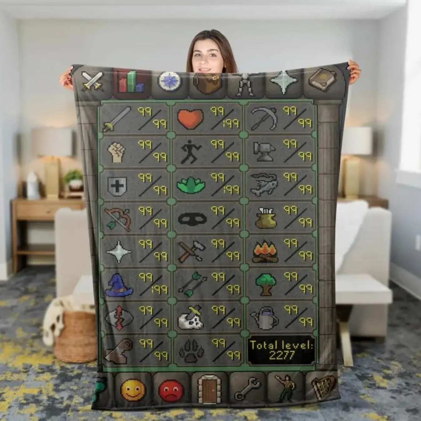 Old School RuneScape Maxed Stats 2277 OSRS Sherpa Fleece Blanket, Soft Cozy All Season Throw for Dorm Gaming Room Office Nap Sofa, Gift for Adults and Children, Kid-Friendly Christmas Holiday Gift