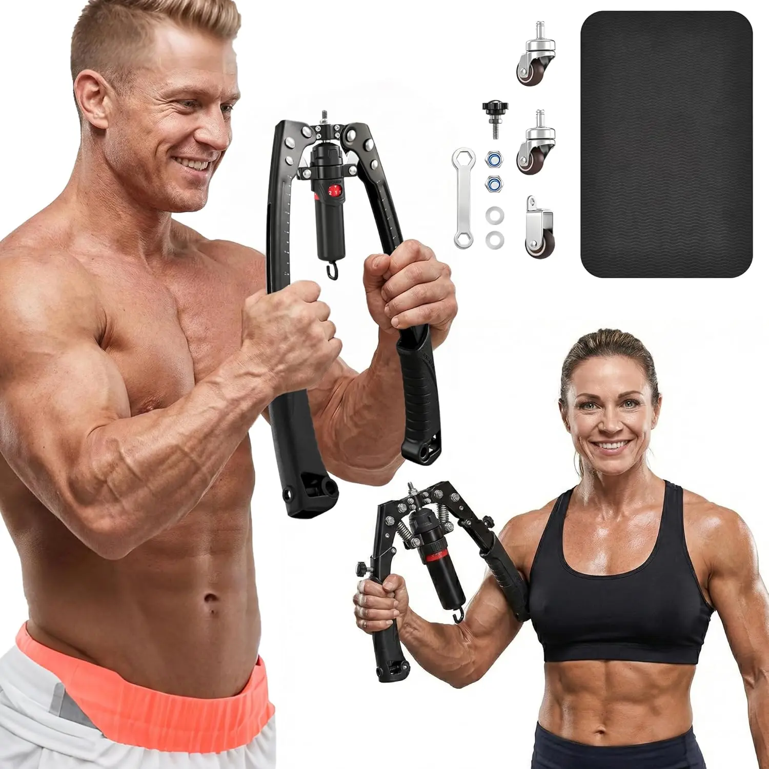 Adjustable Hydraulic Twister Arm Trainer, 22-440Lbs Unisex Chest Expander with Ab Roller, Home Gym Strength Training Workout Equipment