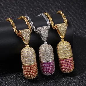 [ICE HUE]18K Gold Vacuum Plated Copper with 5A+ Sri Lanka Zircon Colorful Pill Capsule Pendant With Necklace Miami Italy Mexico & Micro Inspired for Women & Men Luxury Jewelry,Daily Wear,Casual Fashion,Gift Idea,Chicano,Classic,Hip Hop,Simple,Sporty Style
