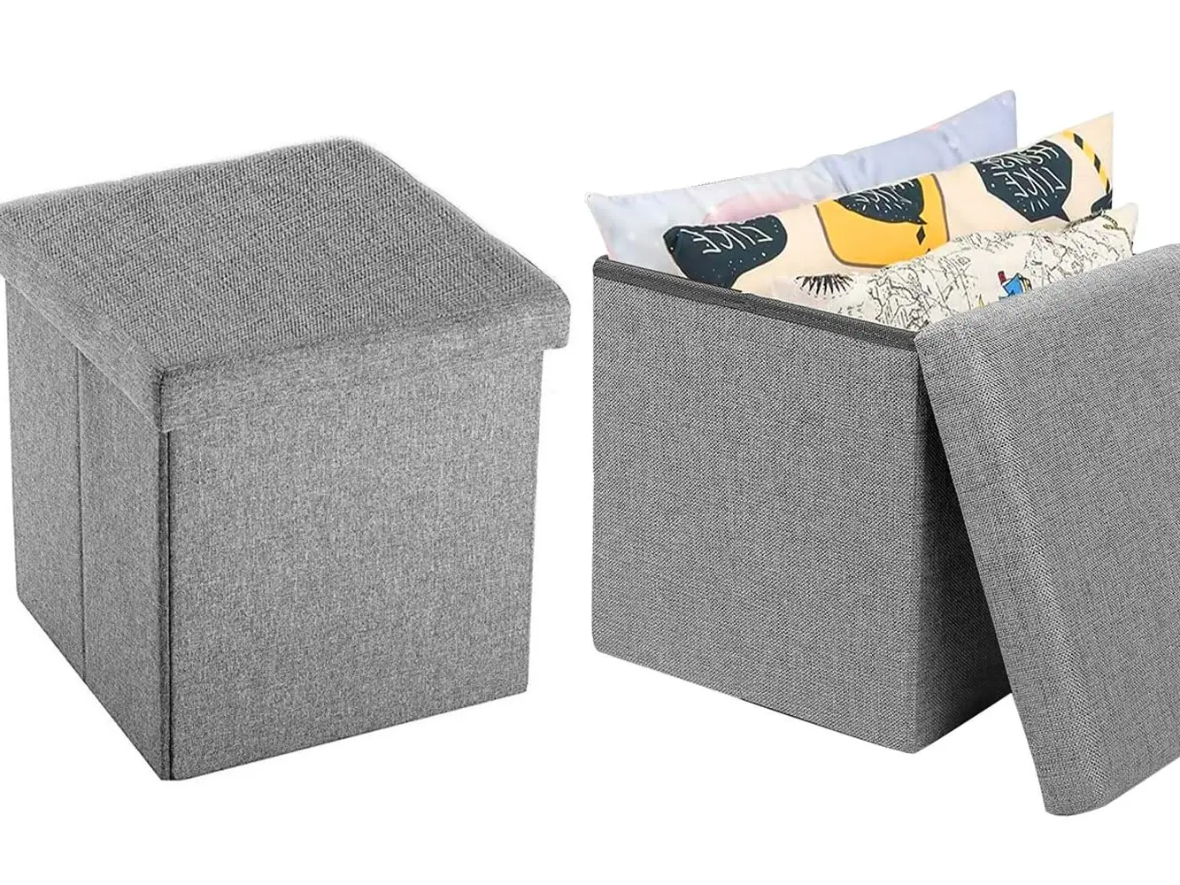 Ottoman Storage 13.2 Inches - 2 Pack, Ottoman Folding Home Foldable Storage, Ottoman Small Footstool Rectangle Bench Cube for Room Living Room Bedroom Comfortable Seat Holds up to 440 lb, Linen, Grey