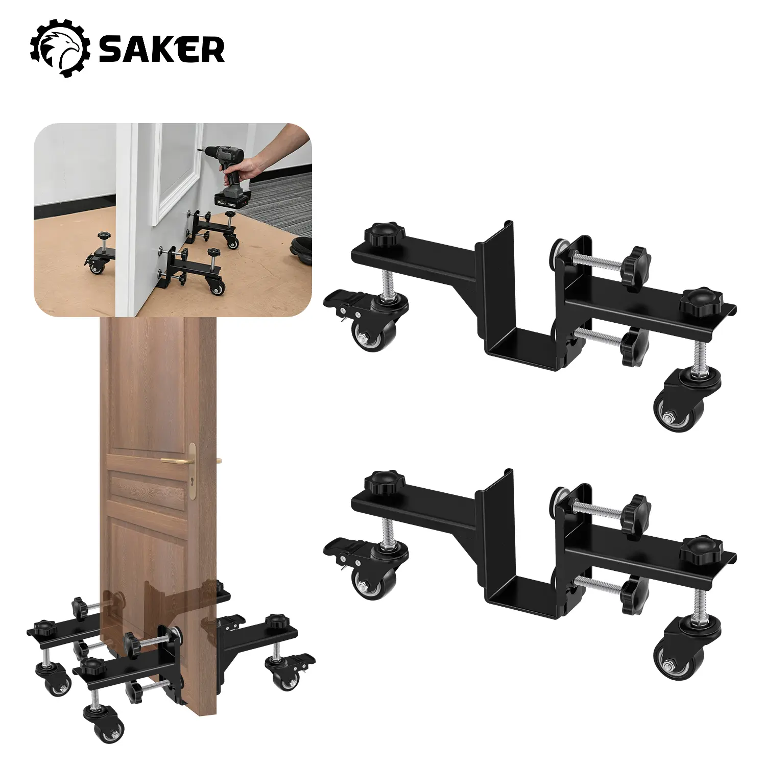 Saker Door Panel Installation Kit, Adjustable Door Hanging Brackets, Heavy Duty Door Installation Tools for Home Improvement & Renovation