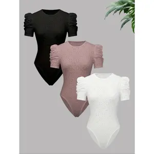 Women’s plain fitted bodysuit, casual pastel long-sleeve bodysuit for daily wear, ladies’ clothing for all seasons