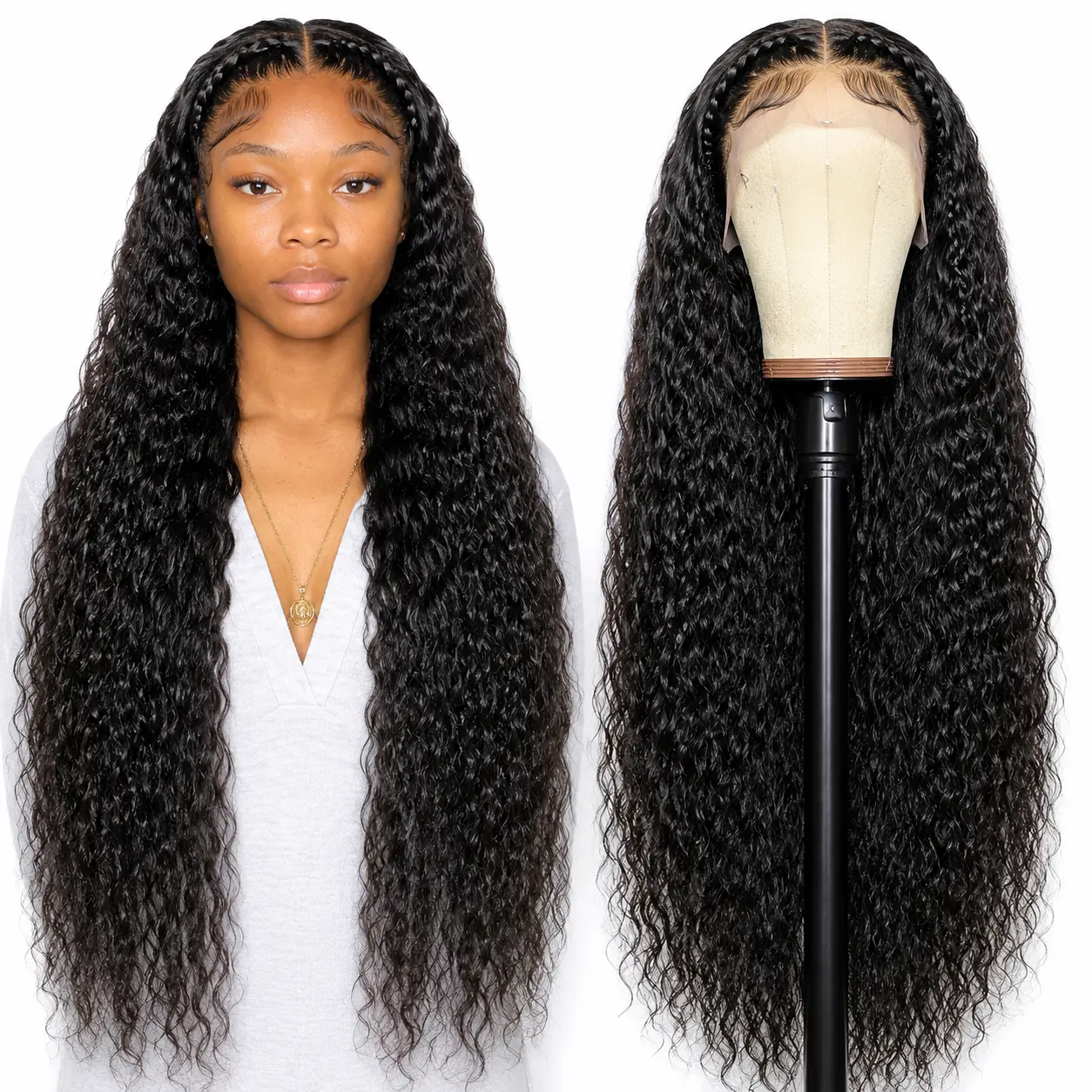 【EXCLUSIVE DEAL】Premium 22 Inch Natural Black Deep Wave Human Hair Wig 13x4 HD Lace Front Wig 180% Density Pre Plucked Hairline Baby Hair Bouncy Defined Curls Soft Fluffy Texture Full Bodied Look For Women