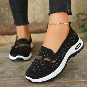 Wedges | Runs Half Size Large | Wide Friendly Women's Comfort Cushion Slip On Sneakers Breathable Knit  Durable Casual Commute Shoes with Thick Sole & Rubber Outsole for Daily Wear