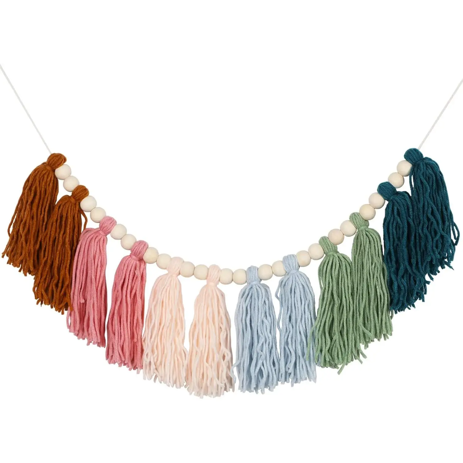 Colorful Tassel Garland Boho Tassel Garland with  Beads Macrame Woven Tassel Garland Banner Wall Hangings Decorative for  Bedroom  Party Holiday Classroom Decoration (B)