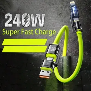 4-in-1 USB Charging Cable, 240W max Multi USB C Fast Charging Cable Combo Type C/USB A/L Port for iPhone 16/15/14/13, iPad, Galaxy, Devices and More, Two Drag Two Charging Cord with USB-A/Type-C/Lightning