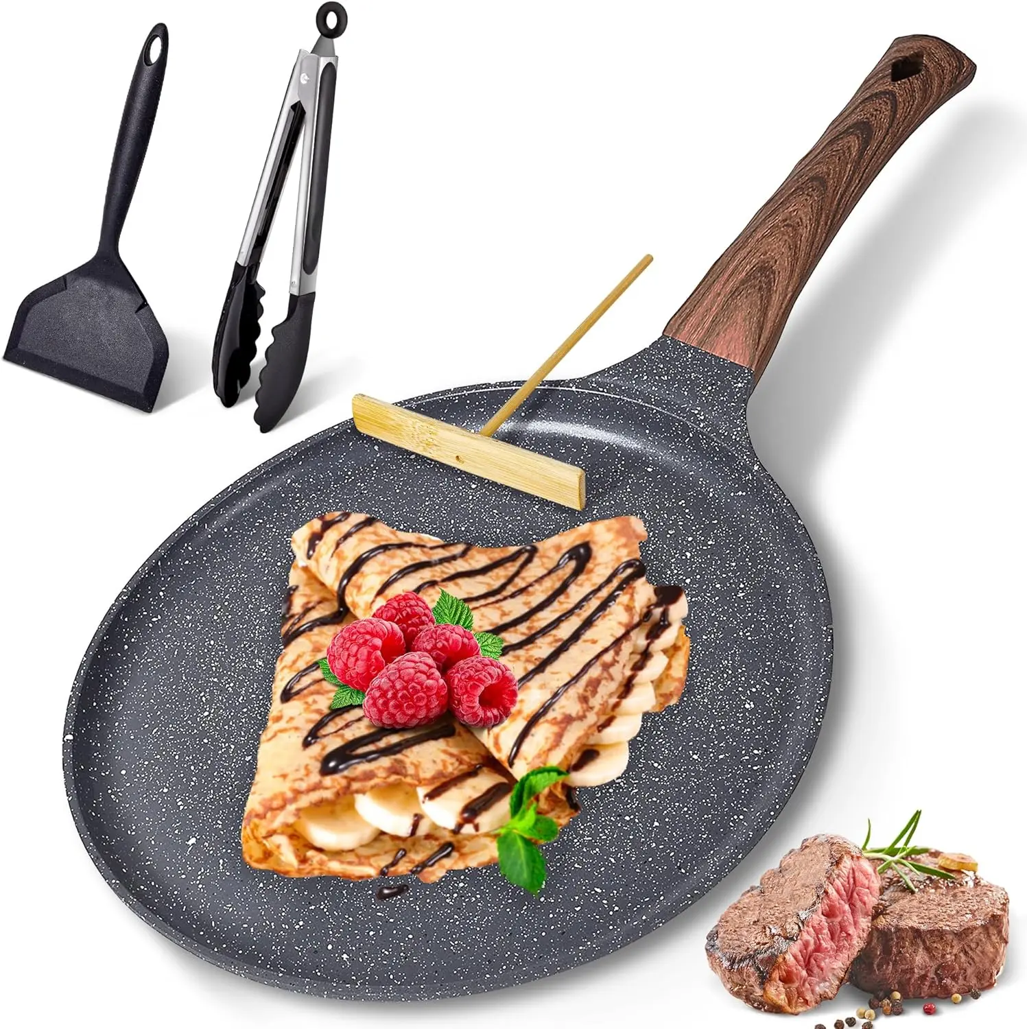 AOSION 11 Inch Nonstick Crepe Pan High Quality Flat Pancake Tawa Pan for Perfect Cooking Egg Frying Pan Non-Stick Multifunction