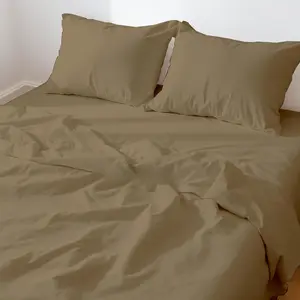 /California  Waterbed Sheets Set, , Fits Up to 16 Inch Deep Pockets, Attached Fitted and Flat Sheets, 4 count, Soft, Cooling, Taupe Solid