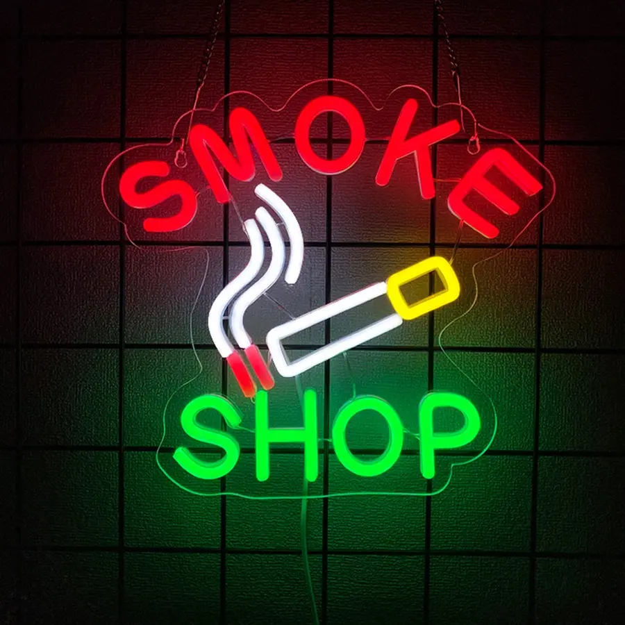 LED Smoke Shop Sign for Smoke Shop,Unique Design Neon Sign with Sturdy Chain, High Visibility for Stores Retail Window,USB Powered Easy to Hanging