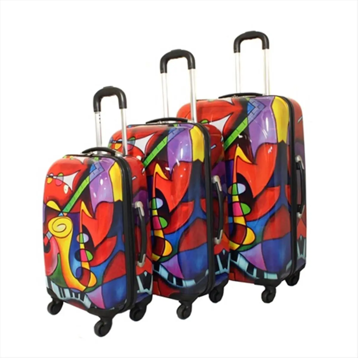 212 MAIN Dejuno 25DJ-9150 Polycarbonate Luggage Set - 3-Piece Lightweight Hardside Rigid Wheelie Spinner Upright, Carry-On Luggage with Spinner Wheels, Zipper Pulls, Jazz Medley Design, Carry-On Luggage Sets