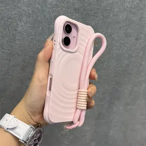 Liquid silicone puzzle decompression fingerprint arc-shaped maze phone case, wrist strap shock-absorbing, Shockproof suitable for Apple/iPhone 17/16/15/14/13 Pro Max colored lines all inclusive anti fall protection shell holiday gift Cover