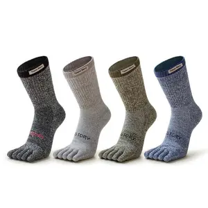 Merino Wool Five Finger Sports Socks Sweat Absorption Anti-odor Autumn Winter Towel Base Terry Long Tube Split Toe Socks