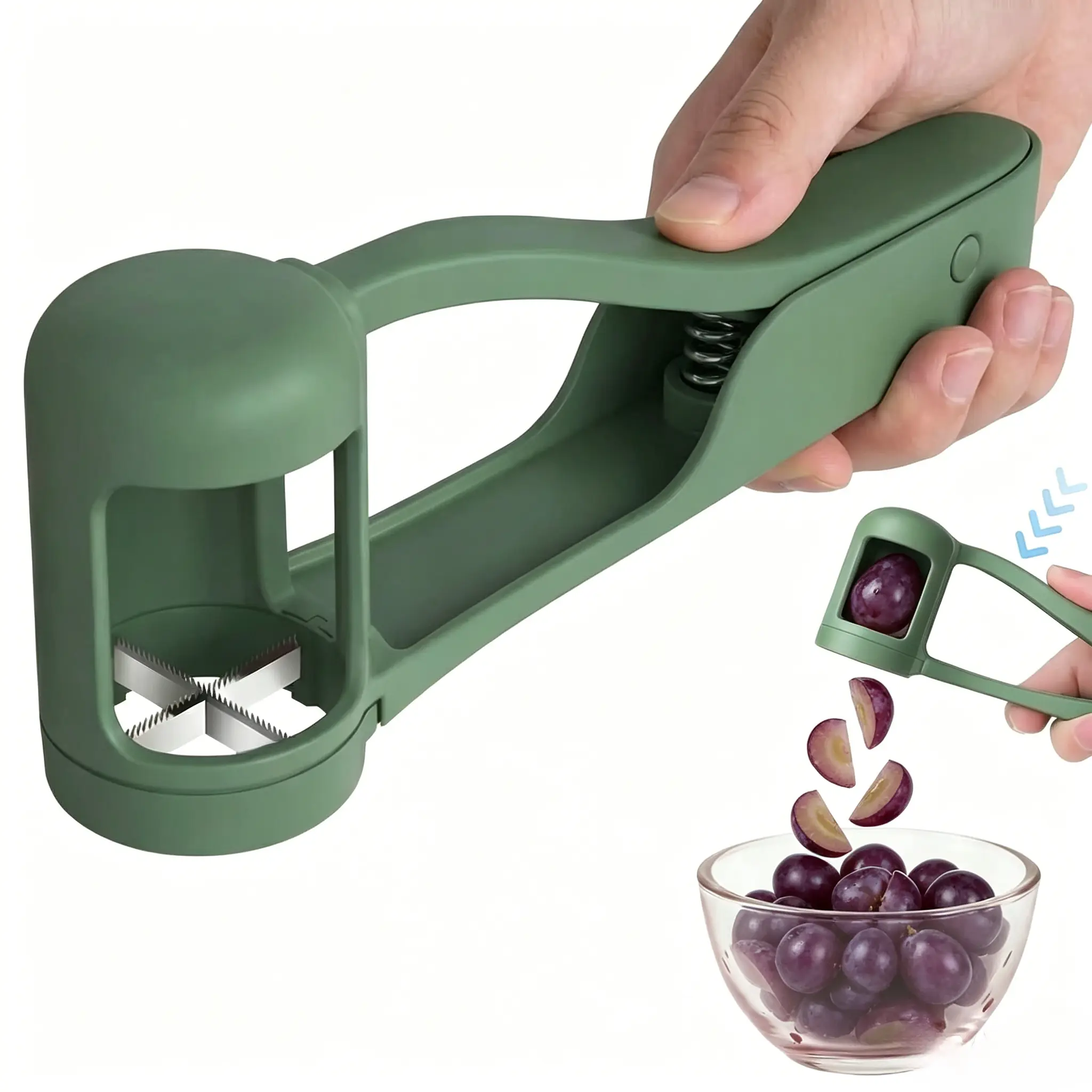 Stainless Steel BPA-Free Baby Fruit Slicer, 1-Hand fruit cutter Grape Cutting Tool for Toddlers, Multi-Use Small Berry Cutter for Grape, Cherry Tomato, Strawberry, Blueberry & Seedless Fruits, Kitchen Gadget Perfect for Baby Food, Snack & Lunch Prep