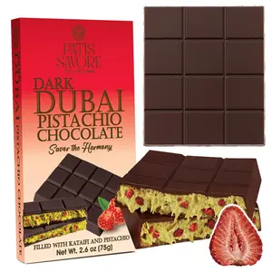 Dubai Dark Chocolate Bar with Strawberry – 2.6oz (75g) | Dark Chocolate Dessert with Strawberry | Gourmet Dubai Chocolate Bar | Elegant Gift Chocolate