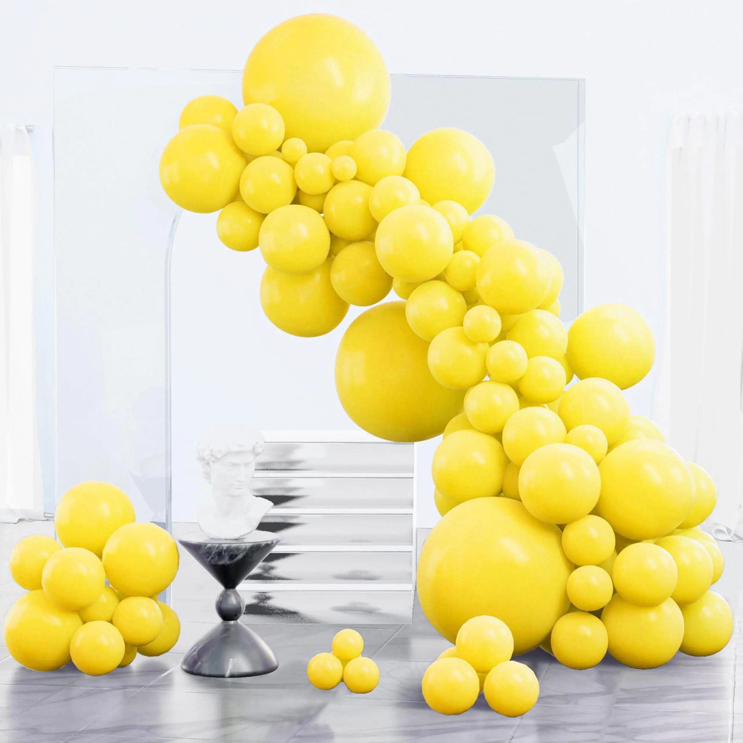PartyWoo Thick Round Standard Neck Matte Yellow Blow Up Balloons, 123pcs (18/12/10/5in Sizes) for Easter Sunflower Party Decor Supplies, Balloon Decor Essentials