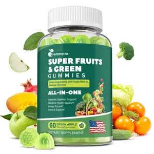 61-in-1 Supergreens Daily Gummies for Women and Men, Multivitamin Superfood Gummy with Probiotics for Metabolic, Energy, and Digestive Health, Sugar Free, Green Apple Flavor, 60 Count