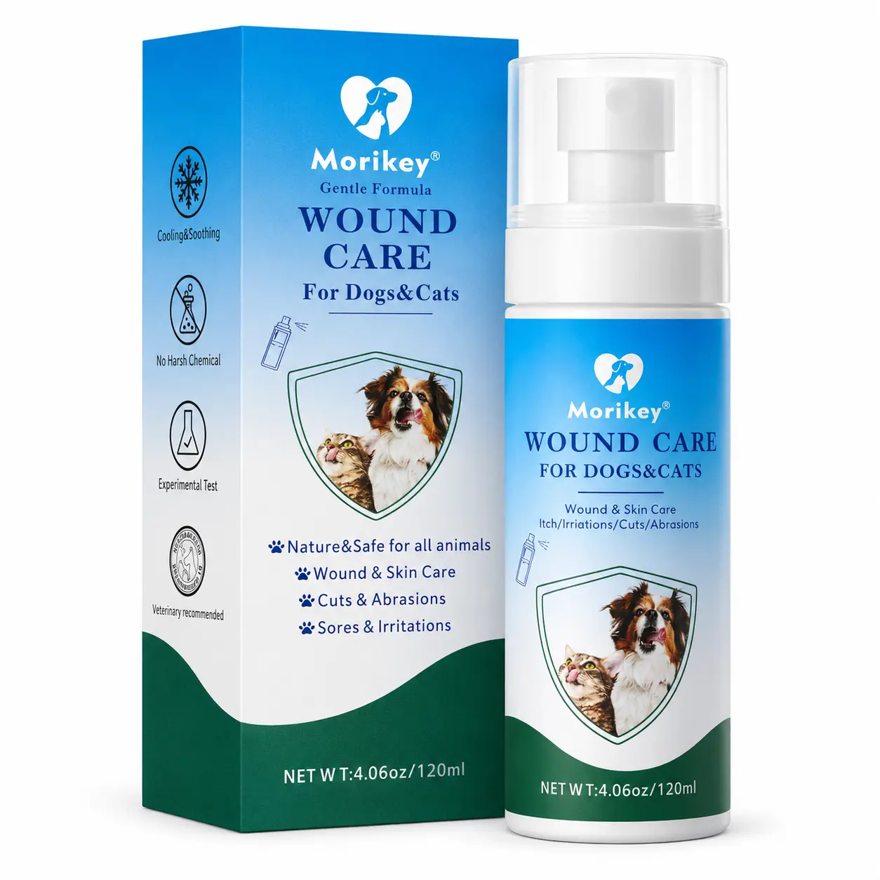 MORIKEY Pet Skin Care Spray Bottle (120ml/4.06oz) for Dogs, Cats & All Animals - Cooling & Soothing Formula for Itchy Skin, Irritation, Hot Spots, Bites, Gentle Daily Care