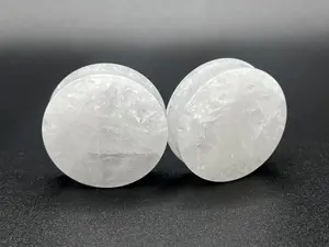 White Quartz Healing Stone Double Flare Gauges Plugs Pair - 3mm-38mm Body Jewelry, Master Healer, Positive Energy Flow, Natural Crystalline Designs