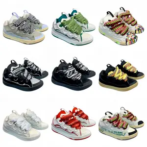 2026 ins Lanvin chunky dad shoes for men and women, leather patchwork lace-up CURB shoes, German training style trendy sports casual sneakers
