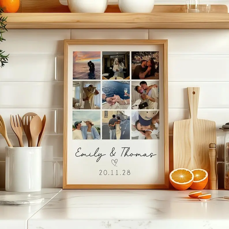 Personalised Photo Collage Print, Custom Couple Wall Art, Romantic Valentine Gift for Boyfriend Girlfriend, Anniversary Love Keepsake, Printable Home Decor