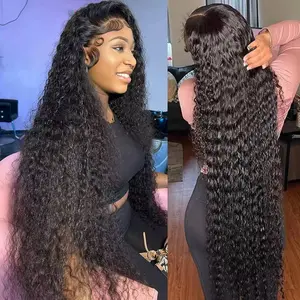 Bling Hair 36 38 Inch Water Wave 13X4 Transparent Lace Front Wigs Water Wave 13X6 Frontal Wig Hd Lace Human Hair 180 Density Wigs Natural Hairline For Black Women