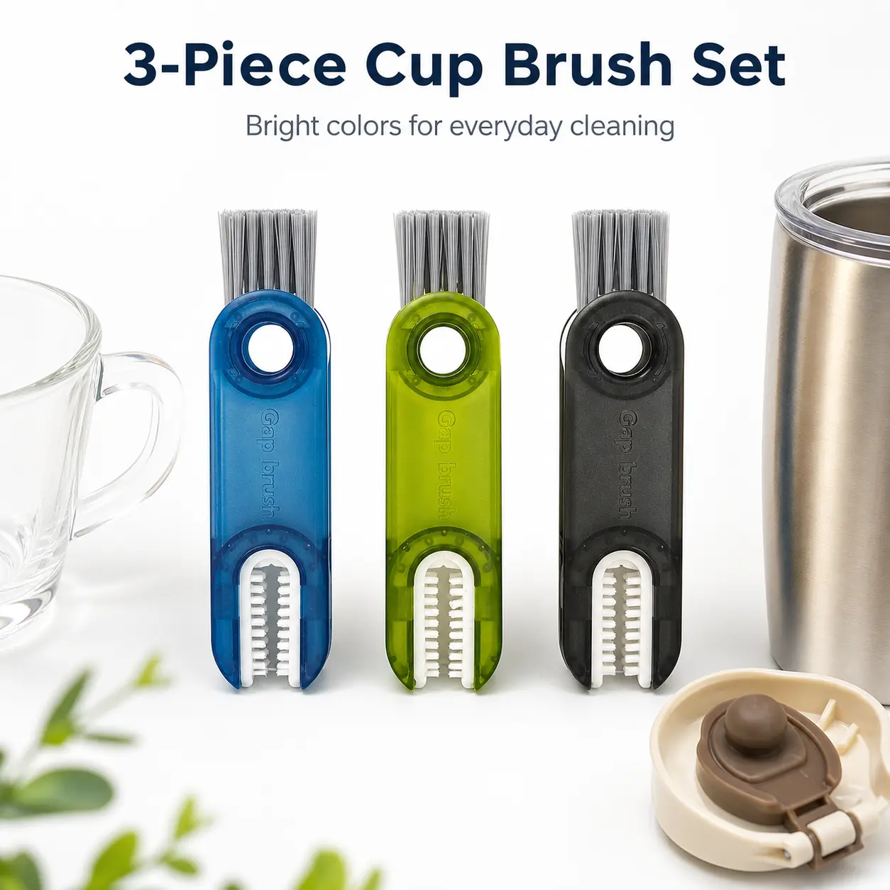 3-in-1 Multifunctional Cup Lid Cleaning Brush - Reusable Small Detail Brush with 3 Cleaning Heads, Compact Tool for Water Bottles, Tumblers, 3-In-1 Tool