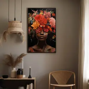 Black Woman Wall Art Print, African Portrait Poster, Floral Art for Home Decor, Black Art Print with Flowers, Physical Poster Print