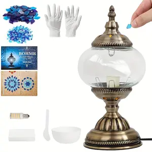 Türkiye Morocco Mosaic table lamp, handmade glass bedside night lamp, including three color adjustable bulbs, metal base, is very suitable for bedroom and living room decoration, desk, bedside lamp, atmosphere lamp, romantic Valentine's Day gift.