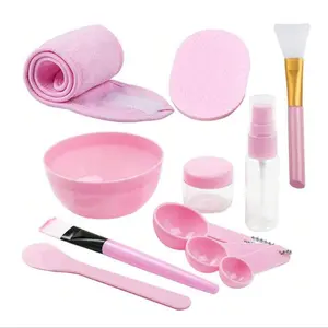 DIY Face Mask Mixing Tool Set, 11pcs/set DIY Face Tool, Including Mixing Bowl, Brush Sticks, Spatula, Spray Bottle, Adjustable Headband, Facial Skincare Tool Set, Facial Cleansing Towel