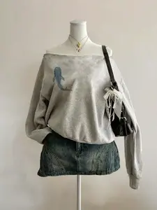 Women's Casual Loose-Fit Animal Print Sweatshirt, Comfortable, Asymmetrical Neck Cut Out Design, Perfect for Spring & Fall