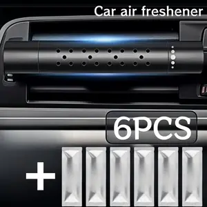 Automotive Interior Fragrance Diffuser Kit - Car Air Diffuser, Alloy clip on air freshener with 6 filling cores, smoke and pet odor remover, long-lasting fragrance, cologne/lemon/ocean flavor