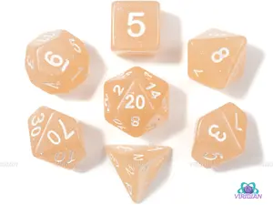 Cream Soda | Tan Glitter Acrylic Dice Set (7) | Dungeons and Dragons (DnD)