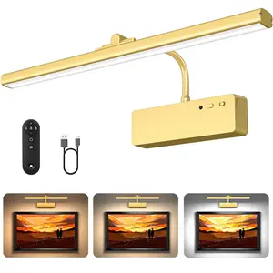 Dimmable Cordless Picture Light with Controller and Timer,Rechargeable 5400mAh Battery Wall Sconce for WallPictures, Gallery Artwork, Paintings, Portraits, Dartboards(Gold) wireless remote Art Display LED set lamparas de pared frame display light mode