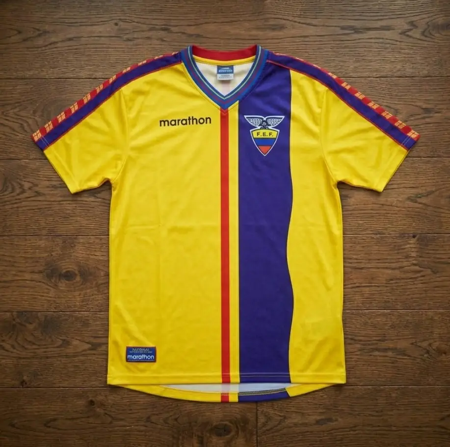 Ecuador Yellow Soccer Jersey Shirt, Short Sleeve Athletic Top with Blue Red Stripe Design for Men Ecuador Yellow Soccer Jersey Shirt, Short Sleeve Athletic Top with Blue Red Stripe Design for Men