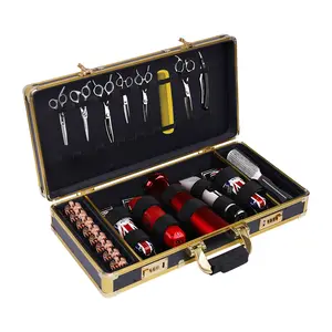 Professional Fireproof Tool Case Aluminum Alloy Carrying Organizer for Barbers Makeup Artists Pet Groomers Travel Black Gold