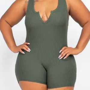 Plus size Ribbed Shorts Romper Comfortable Loungewear Summer Fabric Womenswear