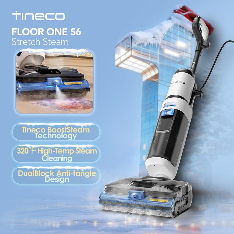 Tineco FLOOR ONE S6 Stretch Steam Corded Wet Dry Vacuum Steam Mop All-in-One, Tineco BoostSteam, 320℉ High-temp Steam Cleaning, 180° Lay-Flat, Anti-Tangle Design, FlashDry Self-cleaning