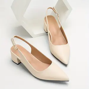 [Elegant Block Heel Pumps] Elegant Pointed Toe Block Heel Pumps - Women's Solid Color Synthetic Mid Heel Shoes - Ankle Strap Open Back Party High Heels for All Seasons