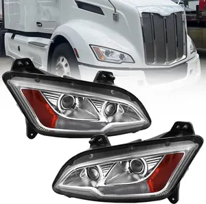 Halogen Headlights Pair Compatible with 2022 2023 2024 2025 Peterbilt 579 Class 8 Truck Headlamps (Driver + Passenger Side)