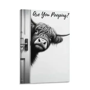 Funny Cow Bathroom Wall Art "Are You Pooping" Sign Black & White Farmhouse Decor Poster 5 Sizes Framed Unframed Premium Quality Versatile Decor