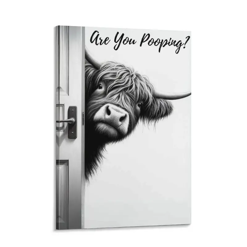 Minimalist Cheeky Humor Cow Bathroom Wall Art Sign - "Are You Pooping" Black & White Farmhouse Wood Animal Print, Decoration Artistic Multi-Size 8x12 to 24x36 In Framed/Unframed Premium Picture, Conversation Spark Home Decor Gift